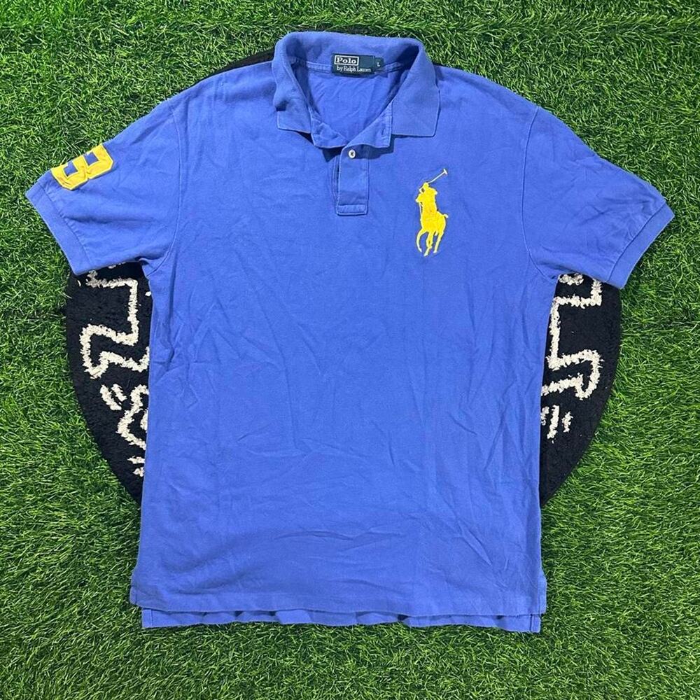 Blue and Yellow Ralph Lauren brand Big Pony Embroidered Polo Shirt - L
